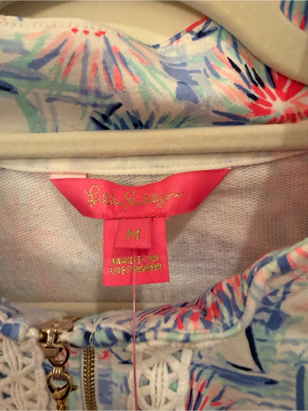 Lilly Pulitzer Coral, Light Blue & Navy Floral Zip-Front Tunic - Picture 3 of 4